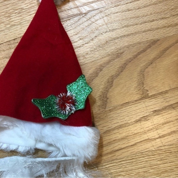 Santa Hat W/ Beard Dog Animal Small Pug Red Christmas - Picture 2 of 3